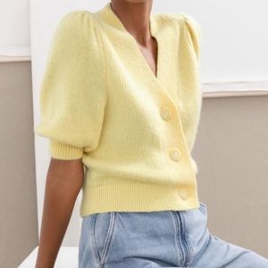 & Other Stories Yellow Puff Sleeve Wool Cardigan